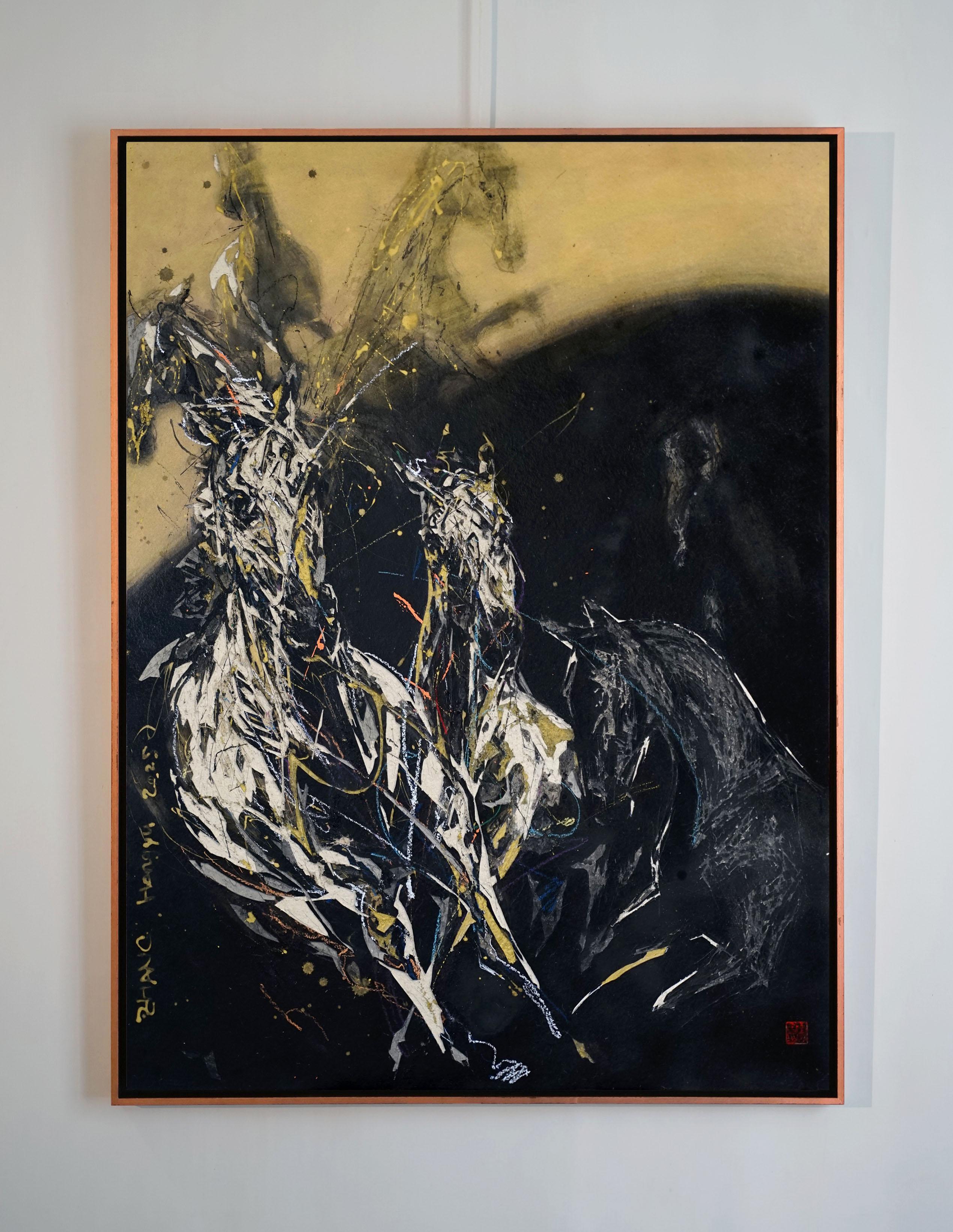 Nocturnal Melody 24 di Zhang Hongyu - pittura di animali, cavalli in corsa in vendita 1