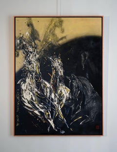 Nocturnal Melody 24 di Zhang Hongyu - pittura di animali, cavalli in corsa