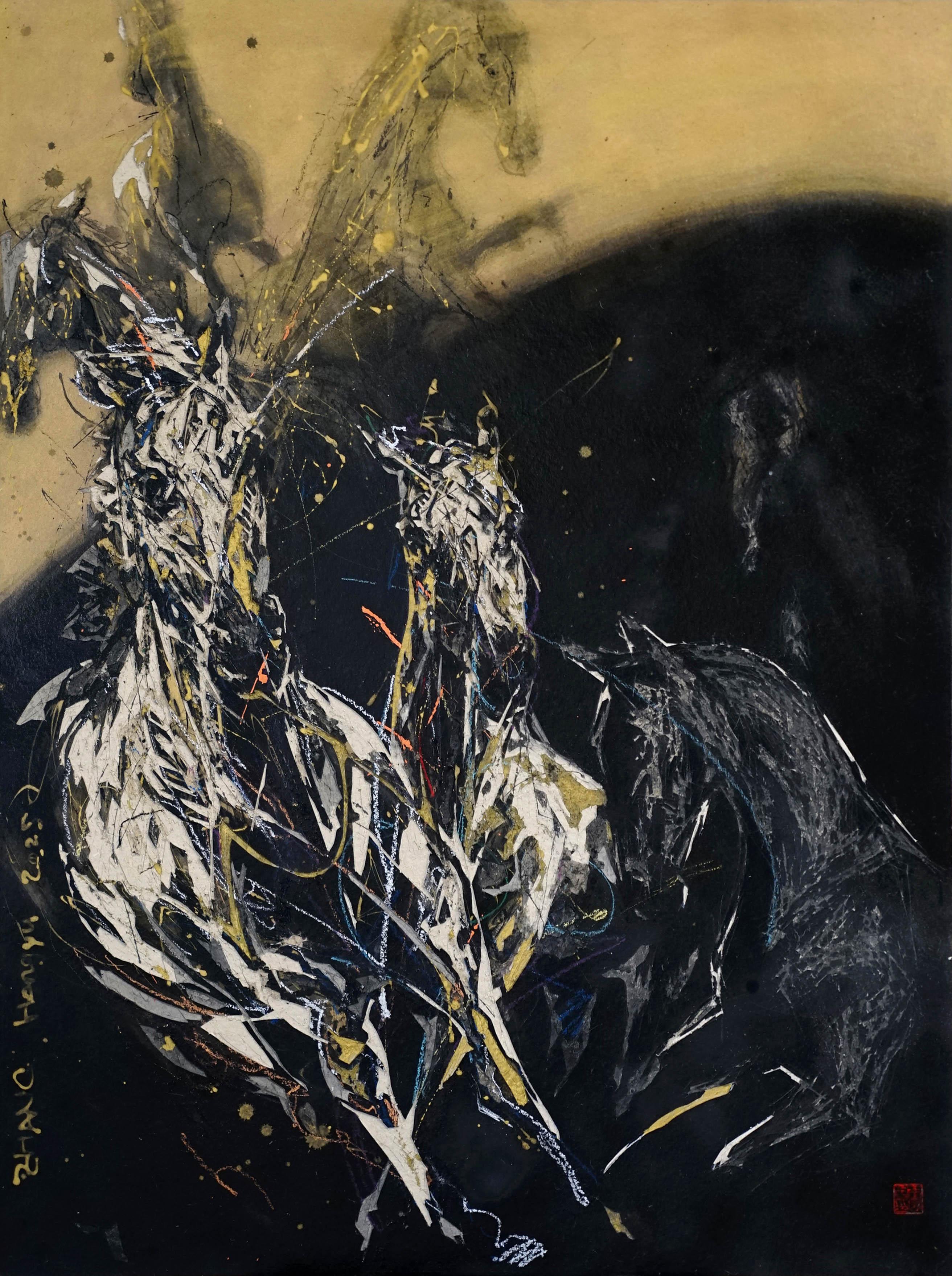 Melodía nocturna 24 de Zhang Hongyu - pintura de animales, caballos corriendo
