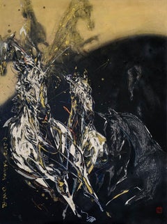 Melodía nocturna 24 de Zhang Hongyu - pintura de animales, caballos corriendo
