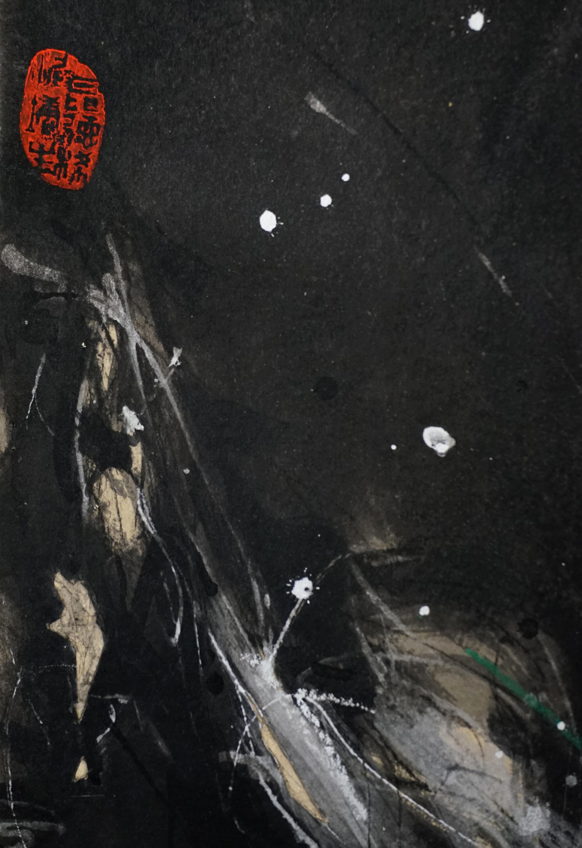 Nocturnal Melody 25 di Zhang Hongyu - pittura di animali, cavalli in corsa, buio in vendita 10