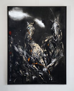 Nocturnal Melody 25 by Zhang Hongyu - animal painting, running horses, dark