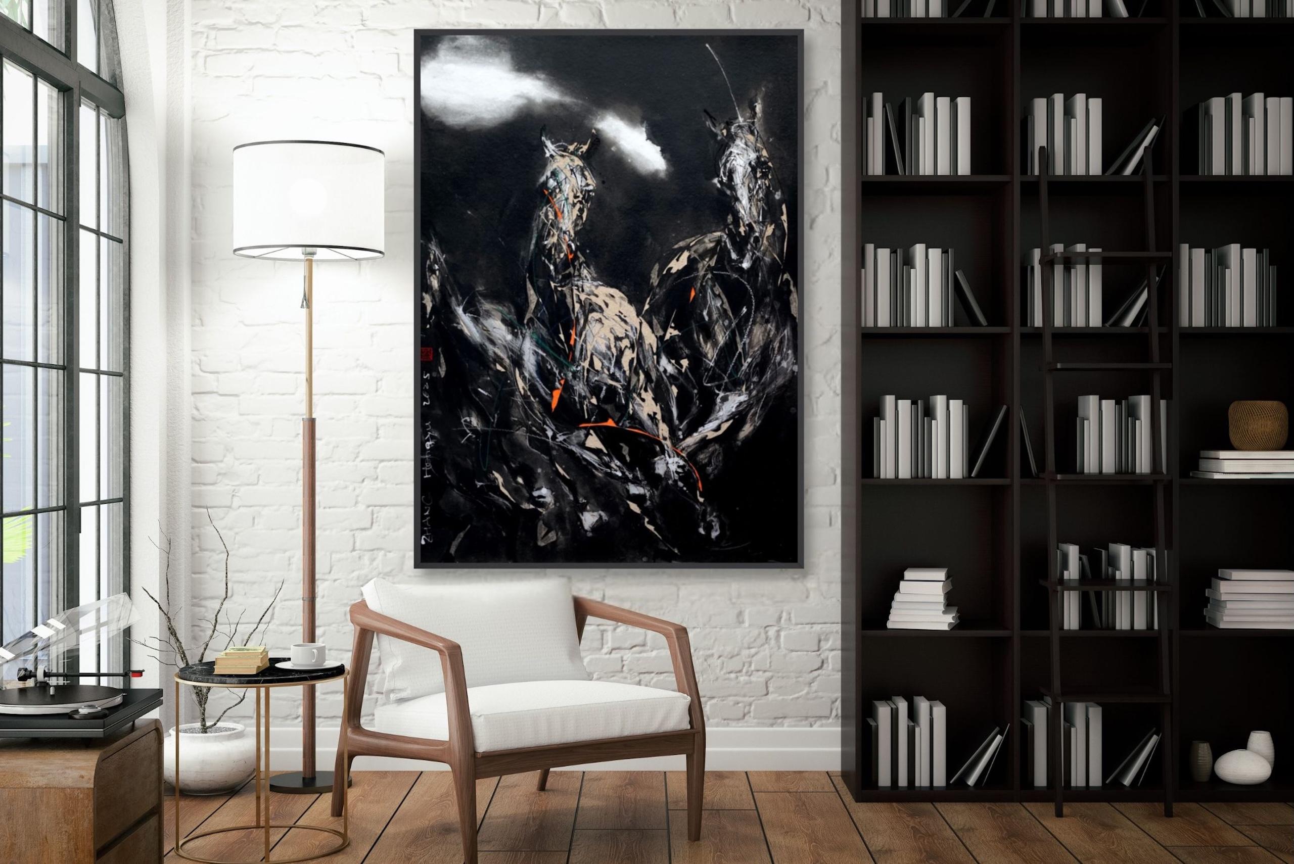 Nocturnal Melody 25 von Zhang Hongyu - Tierbilder, laufende Pferde, dunkel im Angebot 2