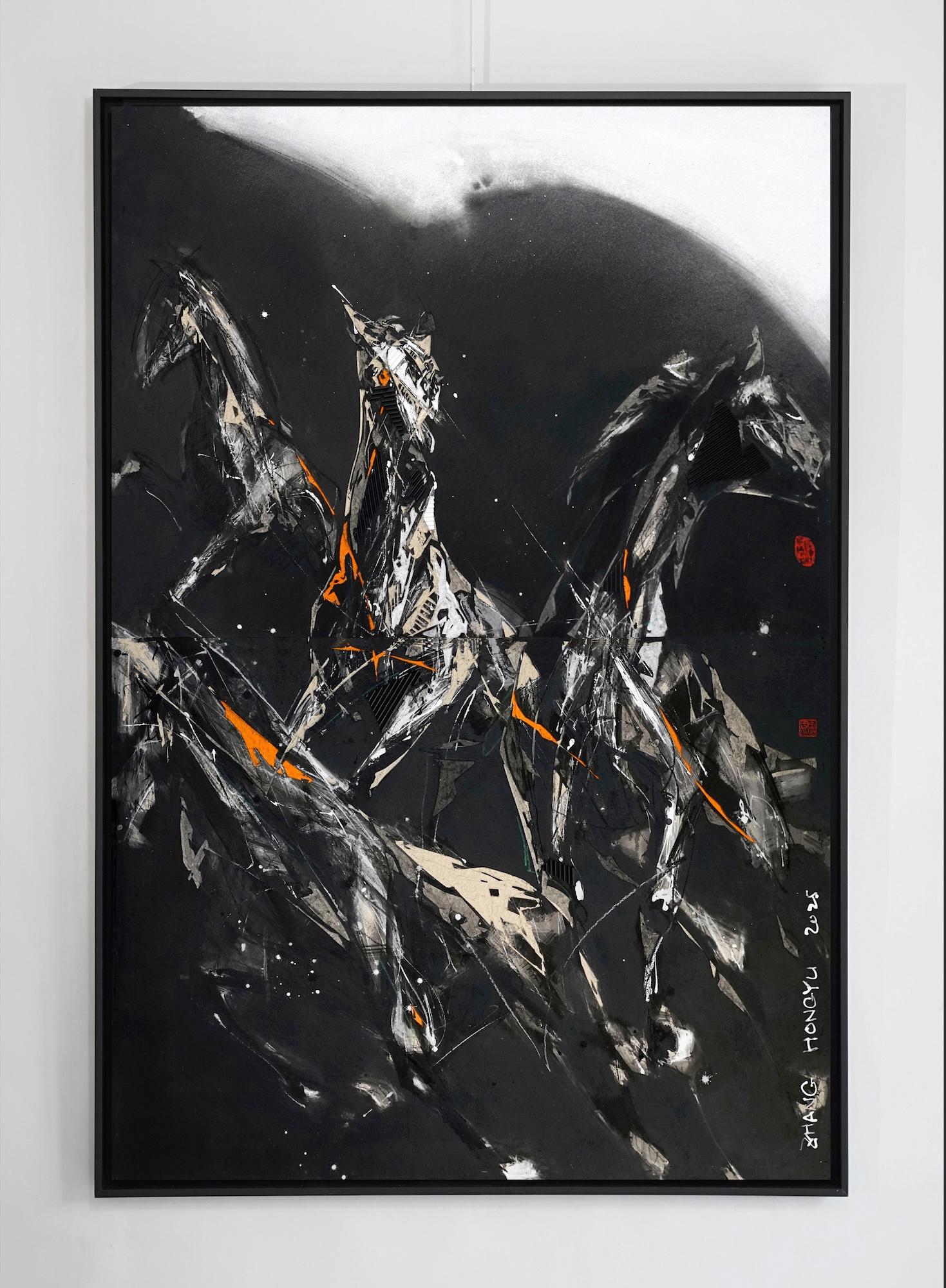Melodía nocturna 26 de Zhang Hongyu - pintura de animales, caballos corriendo, oscuridad en venta 1