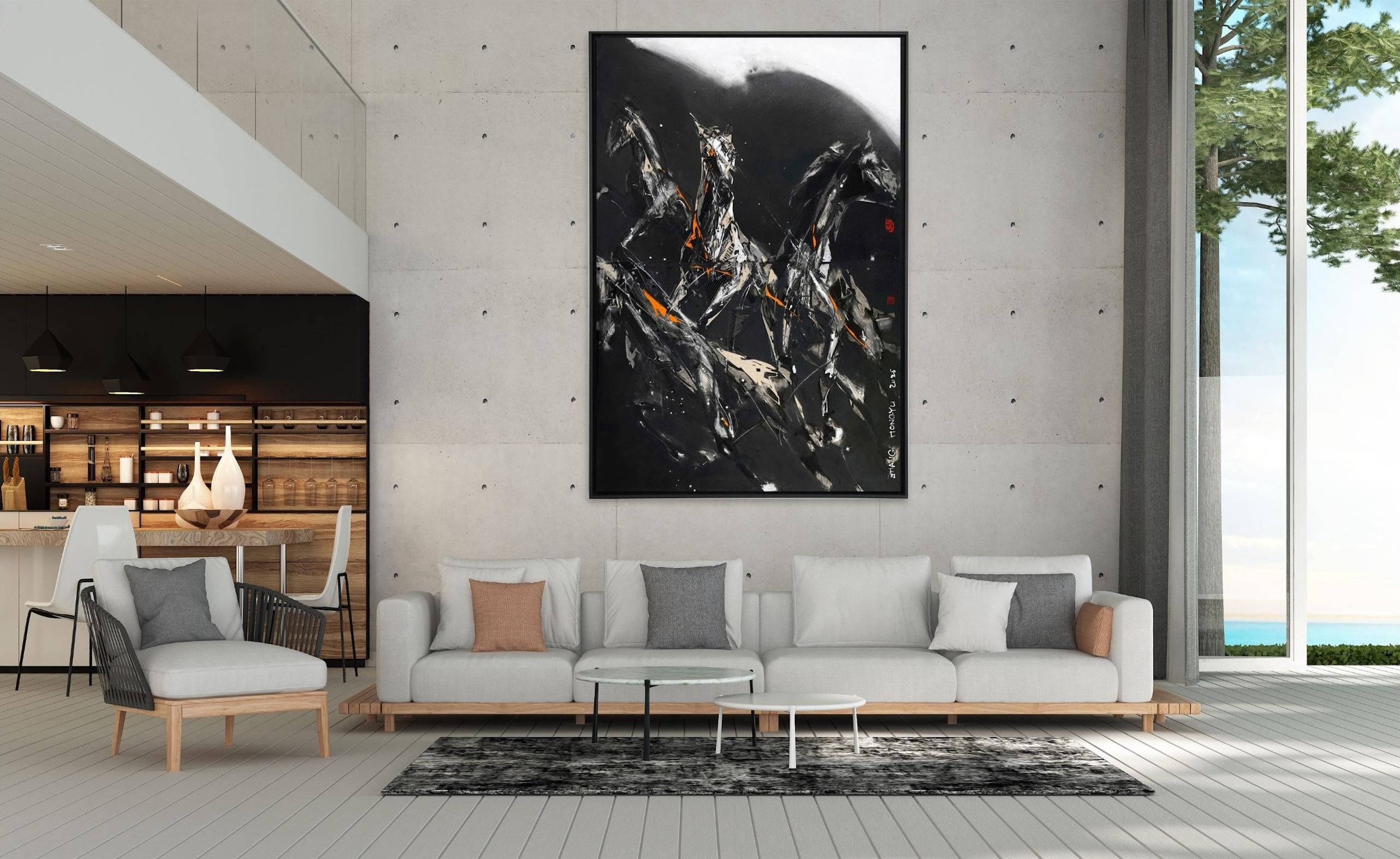 Melodía nocturna 26 de Zhang Hongyu - pintura de animales, caballos corriendo, oscuridad en venta 2