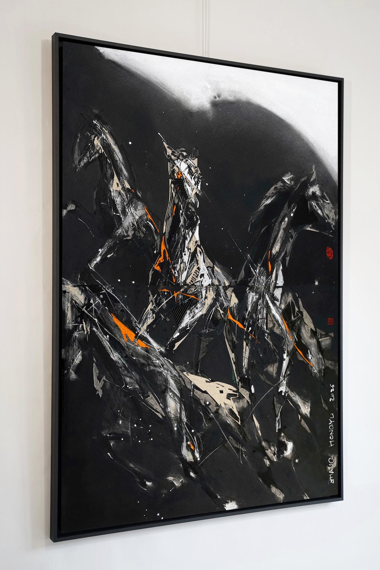 Melodía nocturna 26 de Zhang Hongyu - pintura de animales, caballos corriendo, oscuridad en venta 3