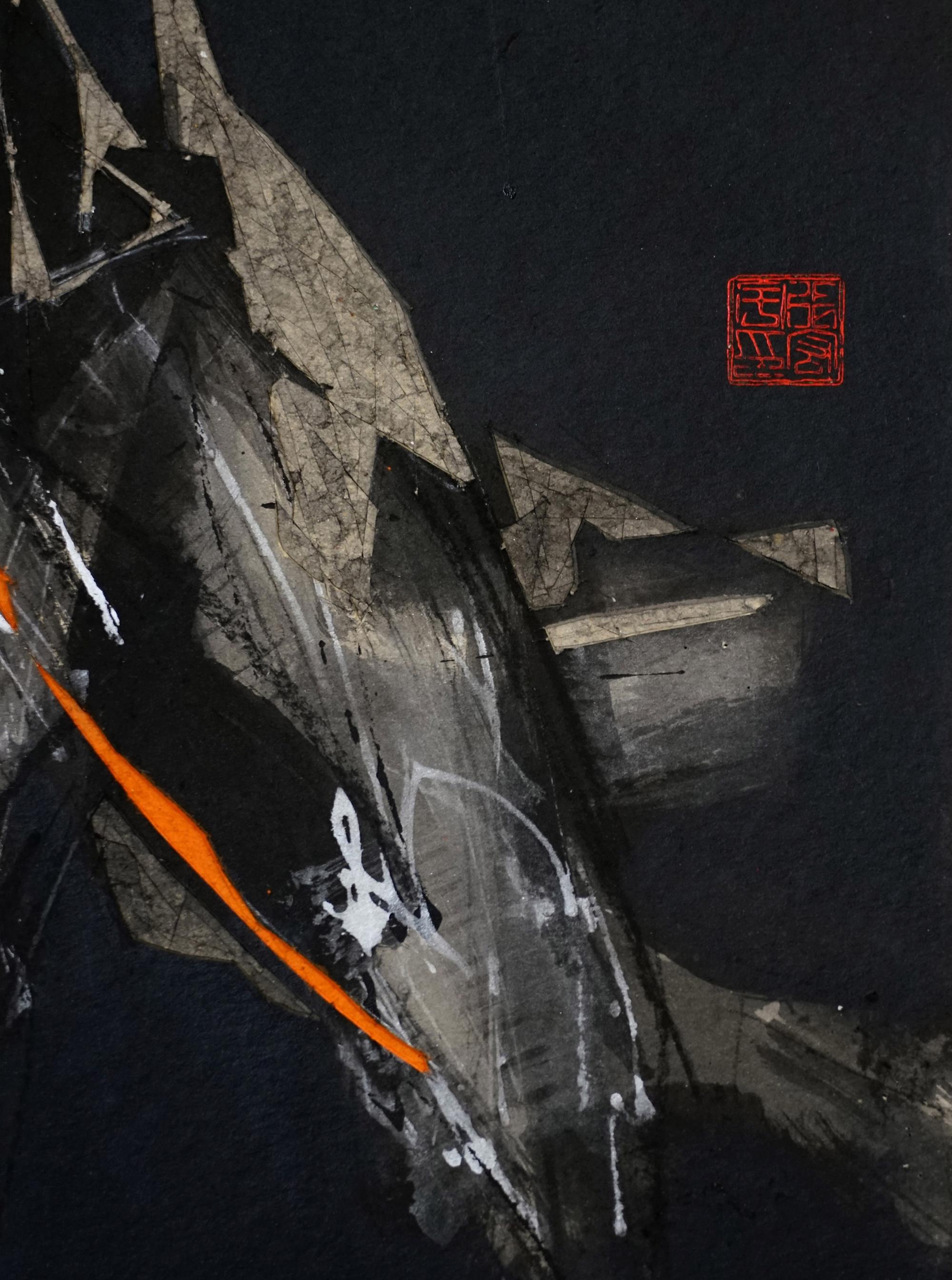 Melodía nocturna 26 de Zhang Hongyu - pintura de animales, caballos corriendo, oscuridad en venta 5