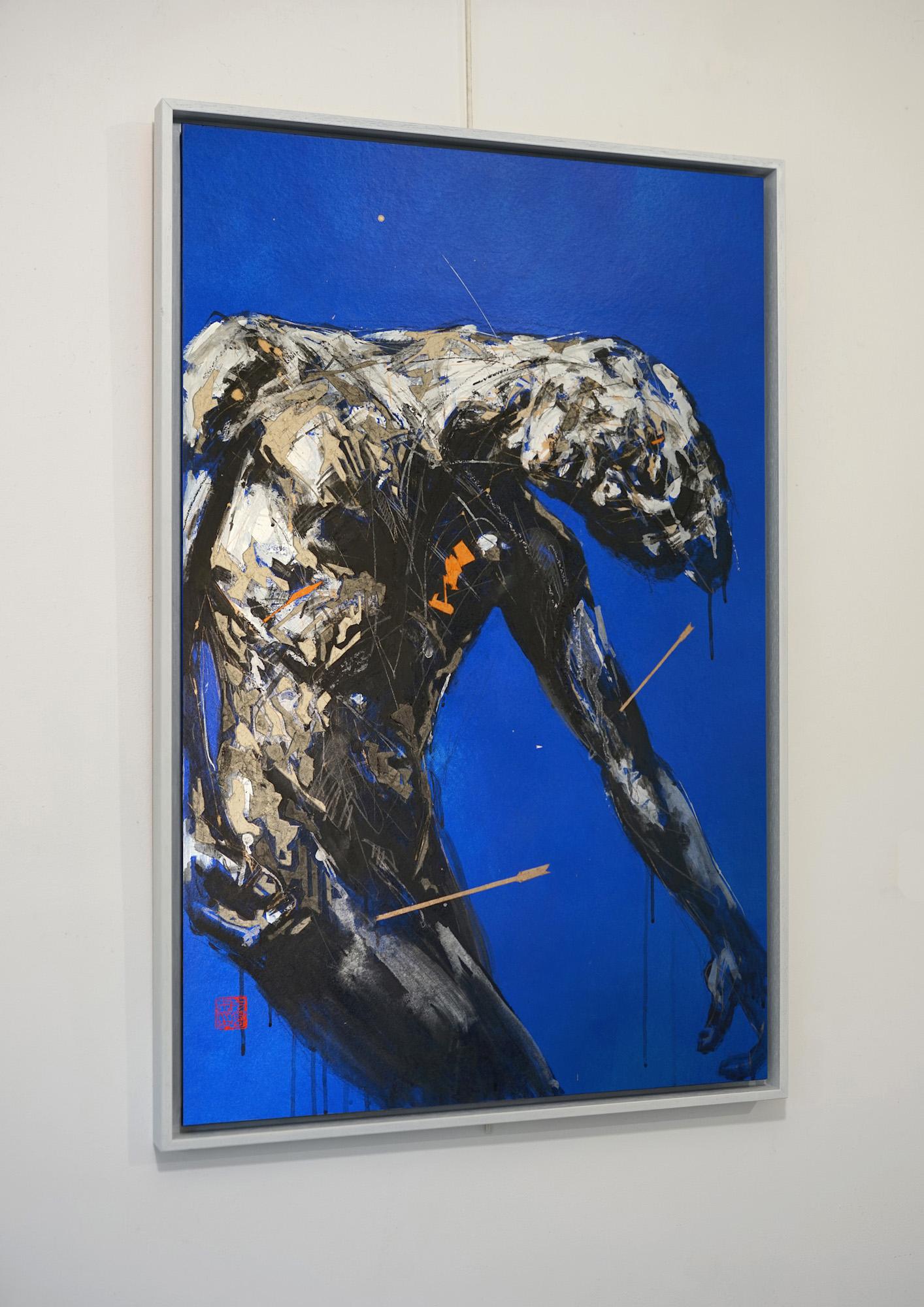 Tribute to Artists 17 by Zhang Hongyu - Contemporary portrait painting, blue For Sale 1