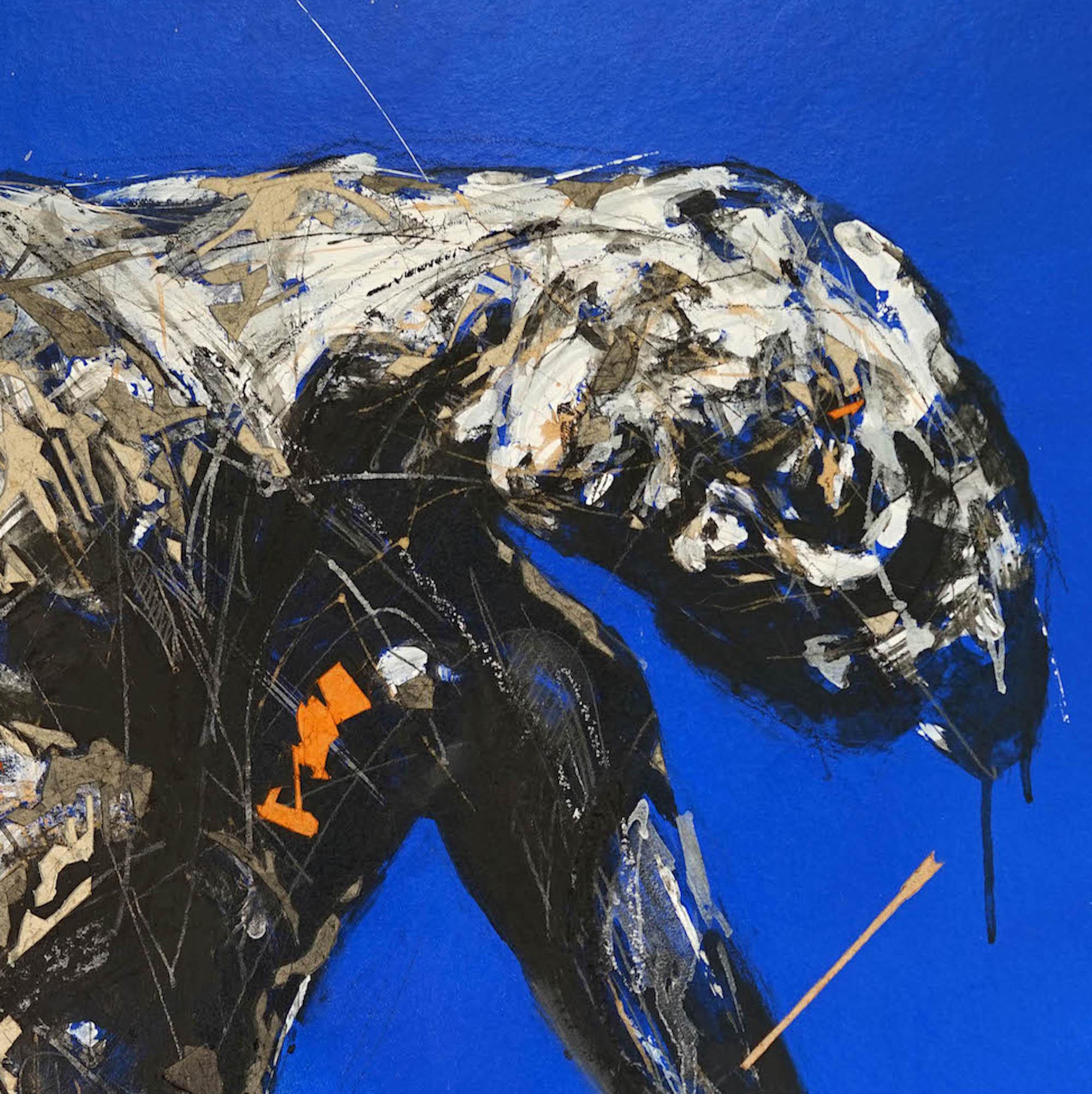 Tribute to Artists 17 by Zhang Hongyu - Contemporary portrait painting, blue For Sale 2