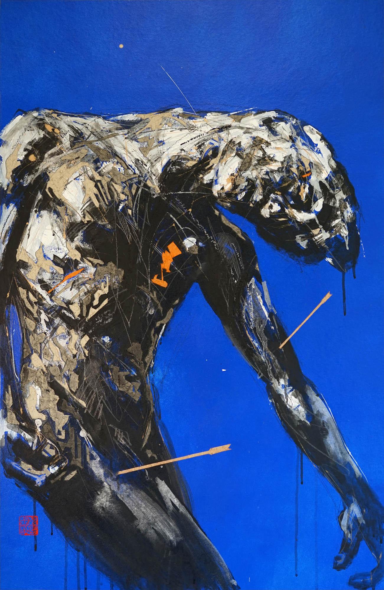 Tribute to Artists 17 by Zhang Hongyu - Contemporary portrait painting, blue