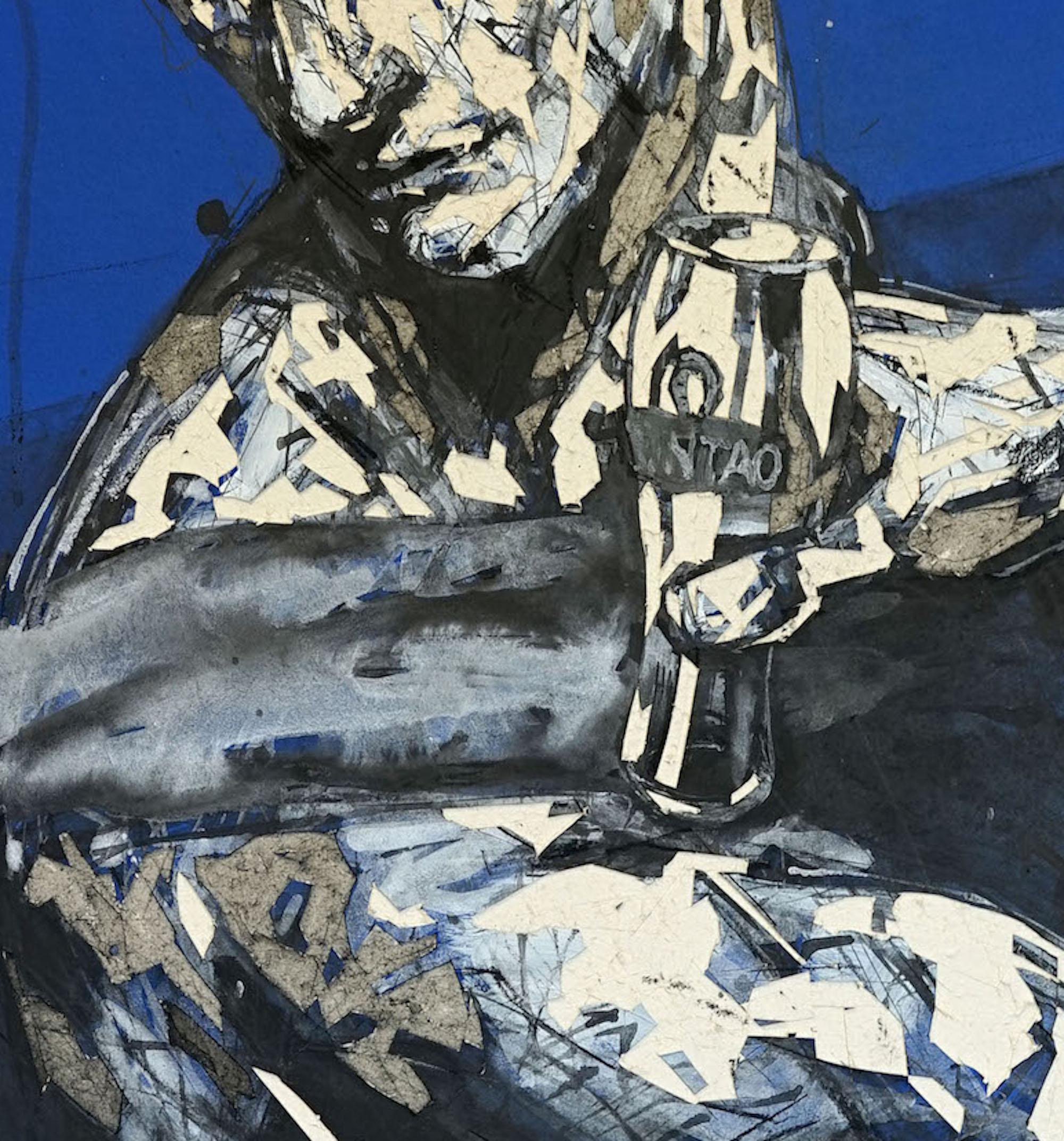 Tribute to Artists 18 by Zhang Hongyu - Contemporary portrait painting, blue For Sale 2