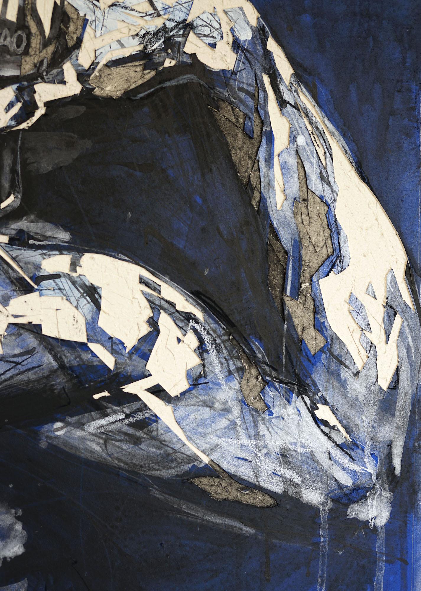 Tribute to Artists 18 by Zhang Hongyu - Contemporary portrait painting, blue For Sale 3