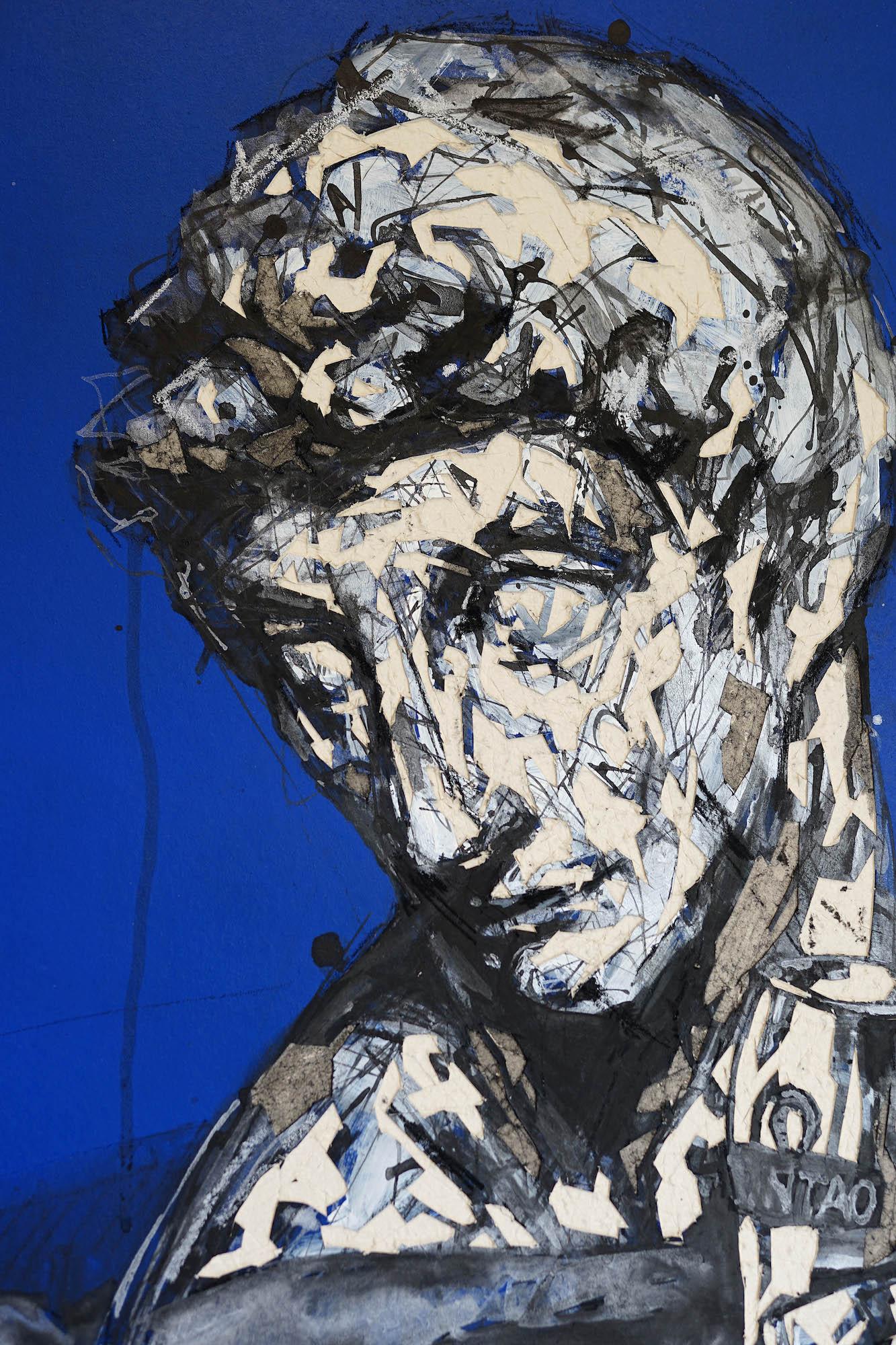 Tribute to Artists 18 by Zhang Hongyu - Contemporary portrait painting, blue For Sale 4