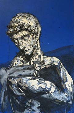 Tribute to Artists 18 by Zhang Hongyu - Contemporary portrait painting, blue