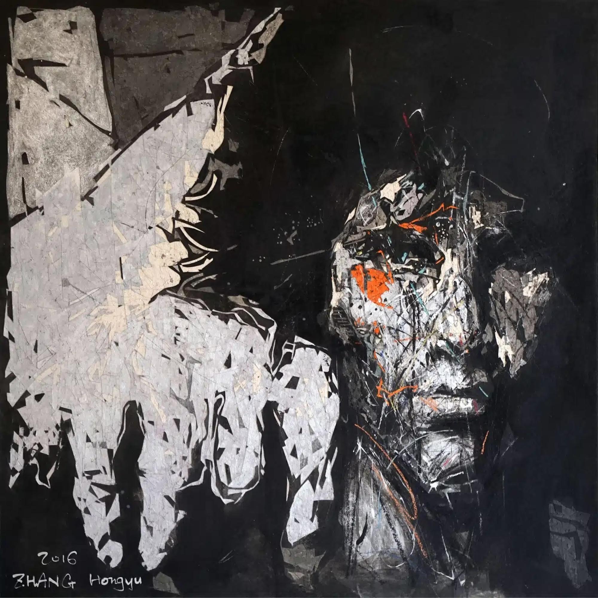 Tribute to Artists 2 is a unique painting by contemporary artist Hongyu Zhang. The painting is made with India ink, acrylic, pastel and engraving on cardboard mounted on canvas, dimensions are 100 × 100 cm (39.3 × 39.3 in). Dimensions of the framed
