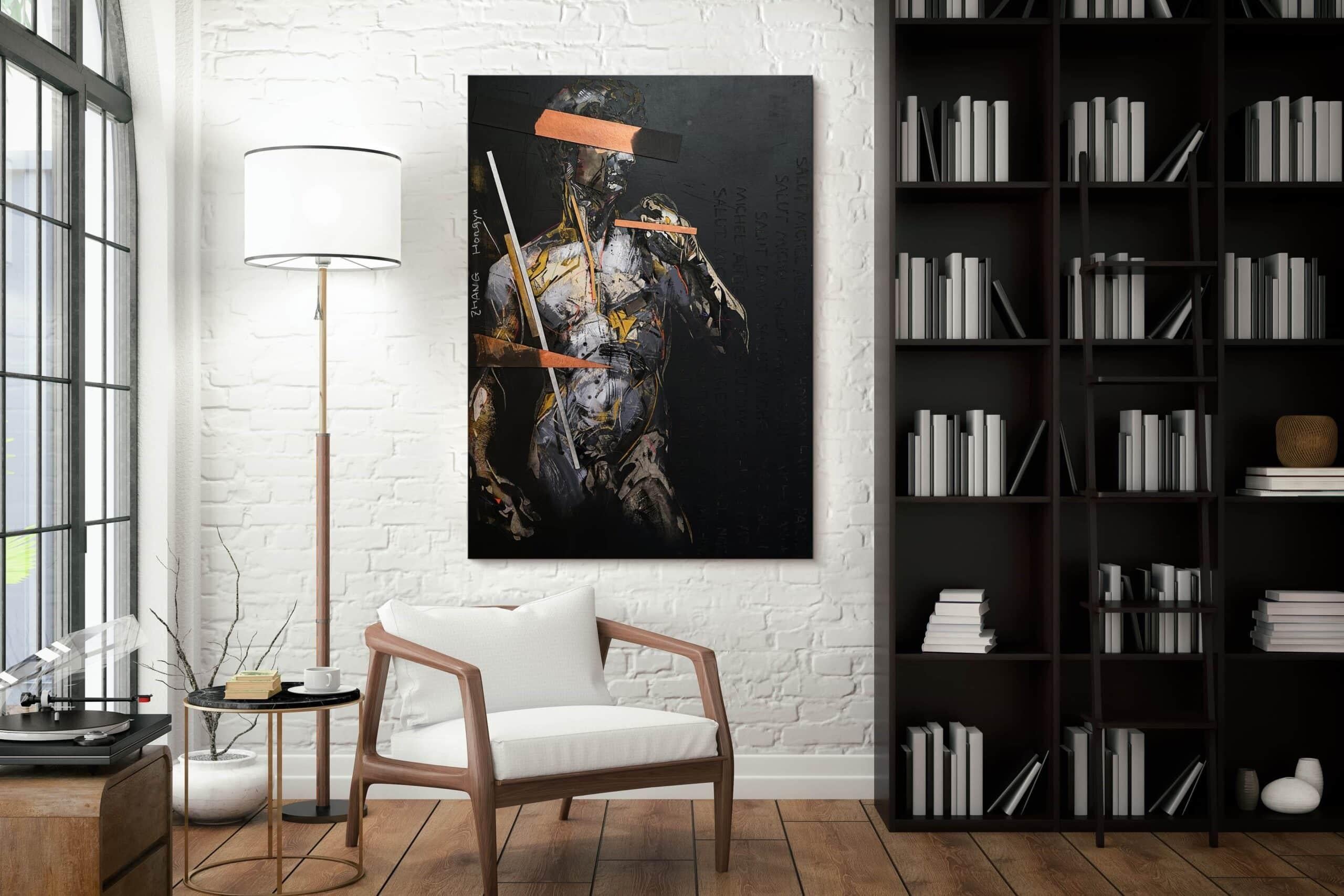 Tribute to Michelangelo III by Zhang Hongyu - Contemporary portrait painting en venta 2
