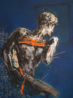 Hommage à Michel-Ange IV par Zhang Hongyu - technique mixte et gravure bleue