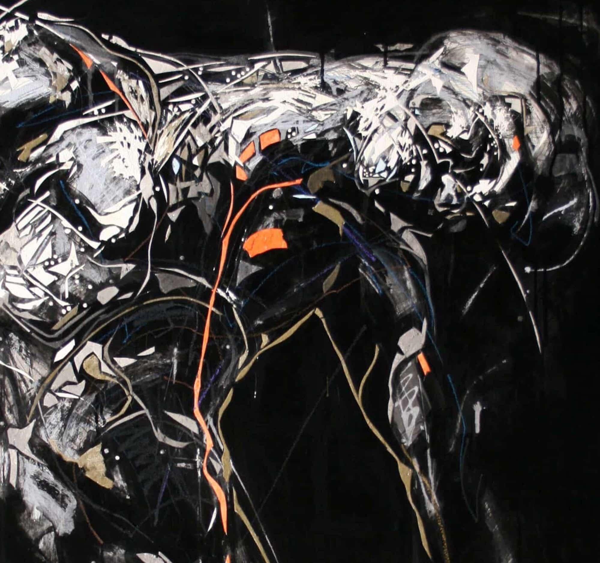 Tribute to Rodin 5 by Zhang Hongyu - contemporary painting, black For Sale 3