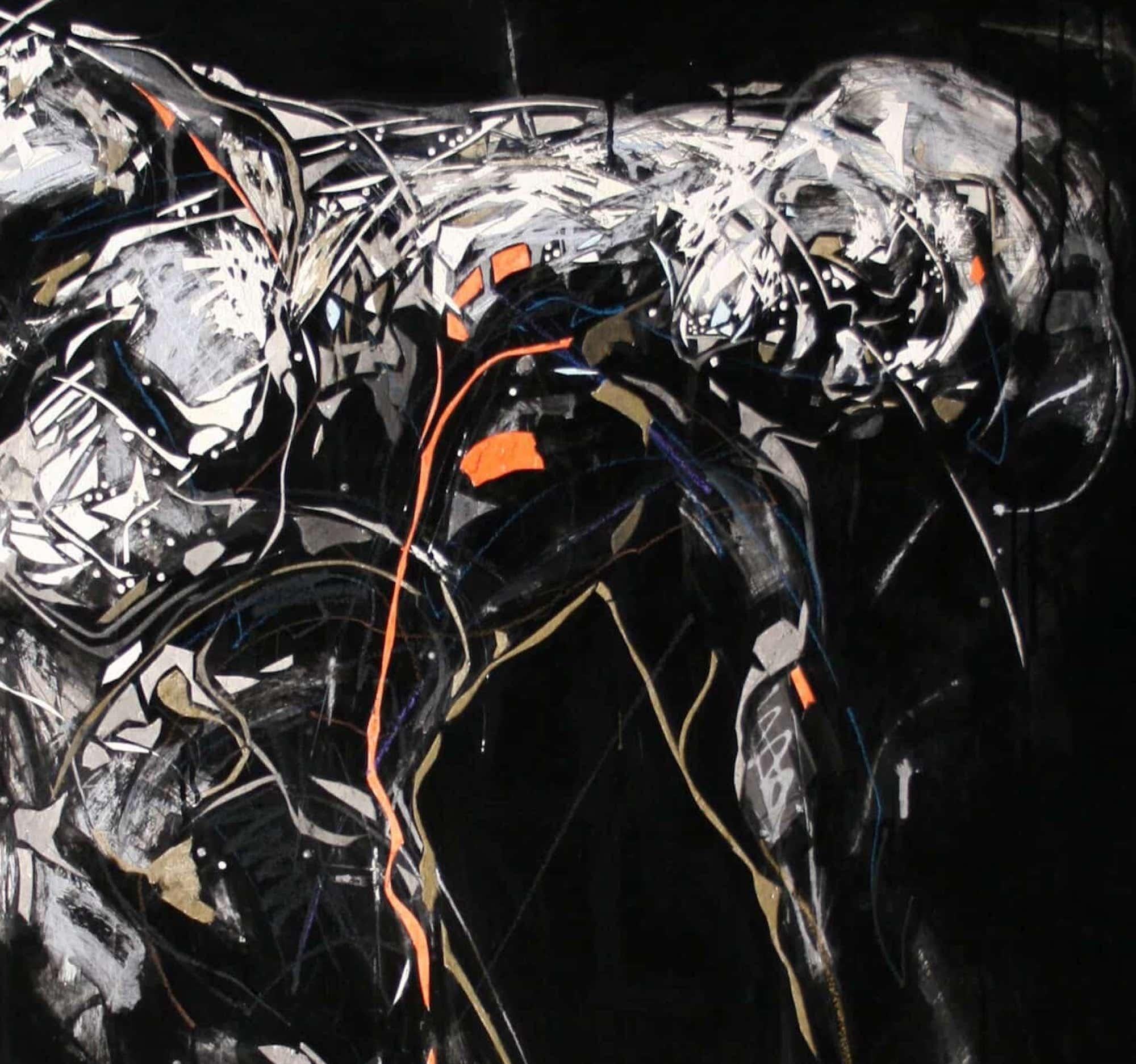 Tribute to Rodin 5 by Zhang Hongyu - Contemporary portrait painting, dark tones For Sale 3