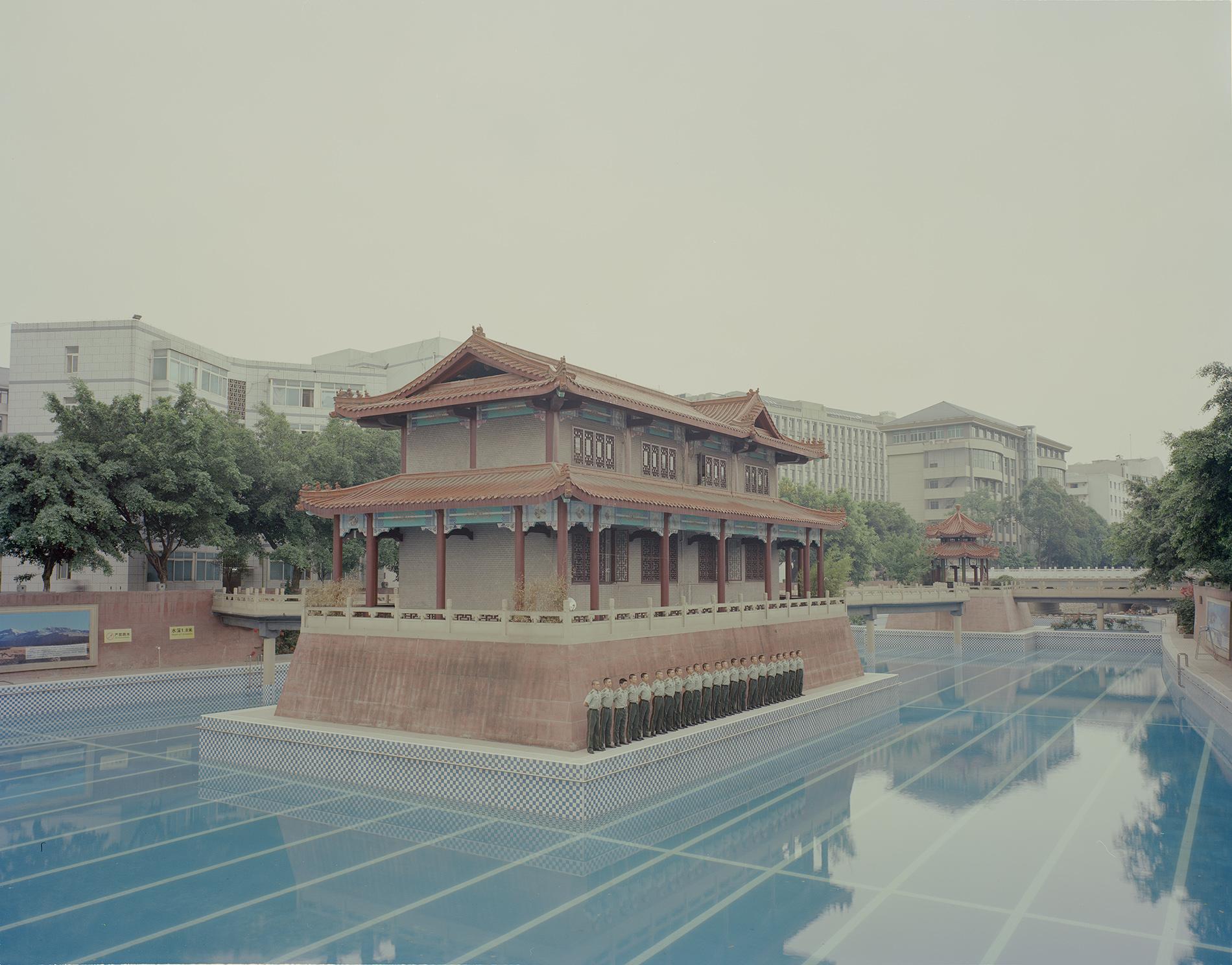 Zhang Kechun Color Photograph - The Soldiers Standing by the Pool - Contemporary Chinese Photography - Kechun