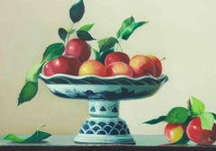 Red Apples Oil Painting, Contemporary Still Life, Framed, Signed, 2006