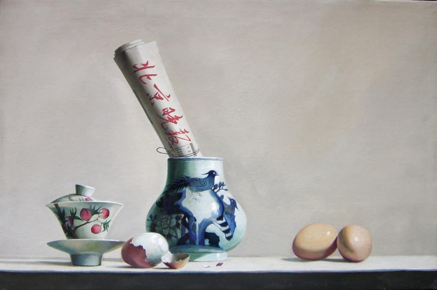 Breakfast is an original oil on canvas realized by the chinese painter Zhang Wei Guang (Mirror) in 2007.
Excellent conditions.

Zhang Wei Guang, also called ‘mirror' was born in Helong Jang, China in 1968. He studied at the Haierbin Teacher