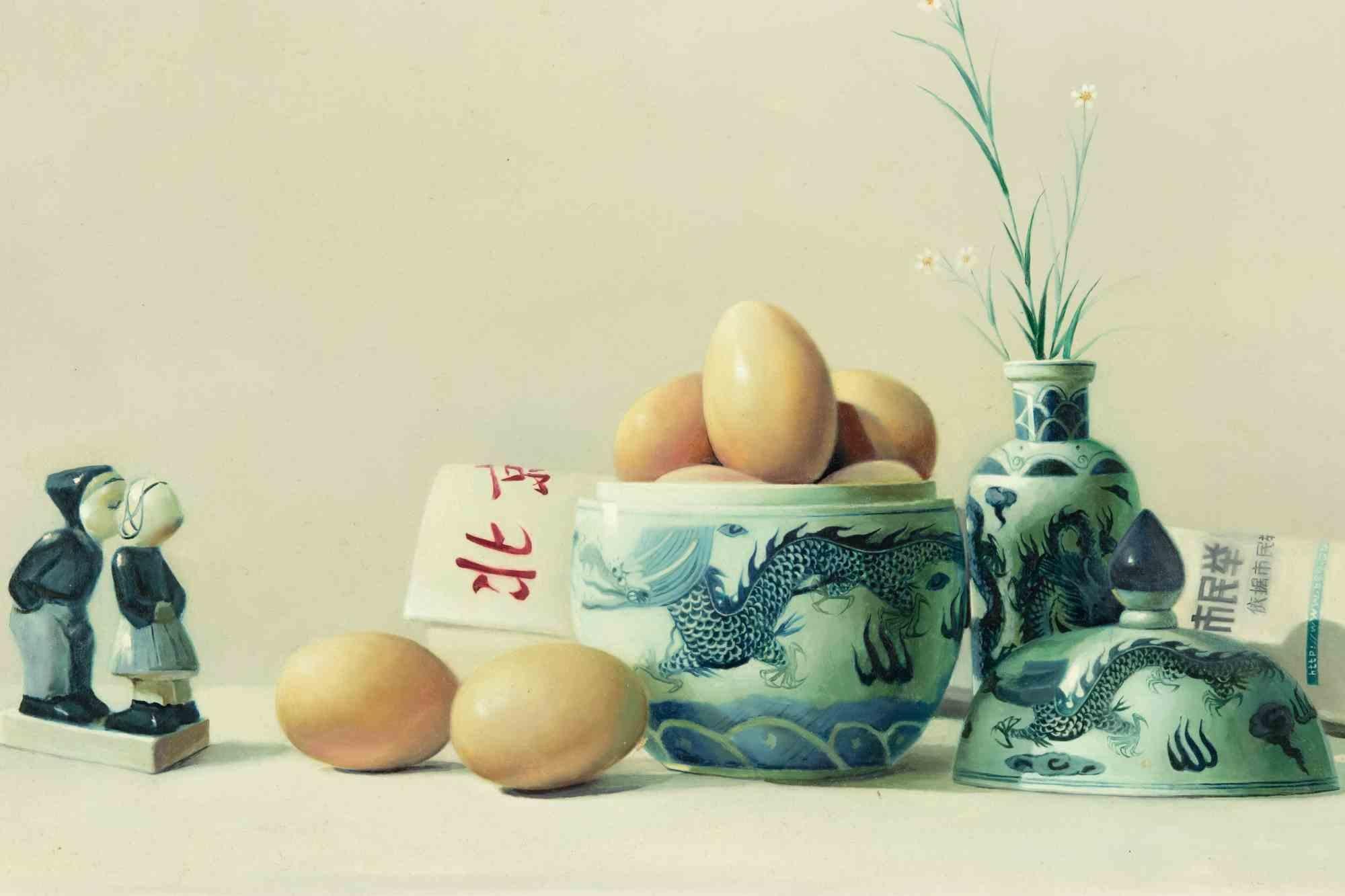Breakfast -  Oil Painting by Zhang Wei Guang - 2000s For Sale 1