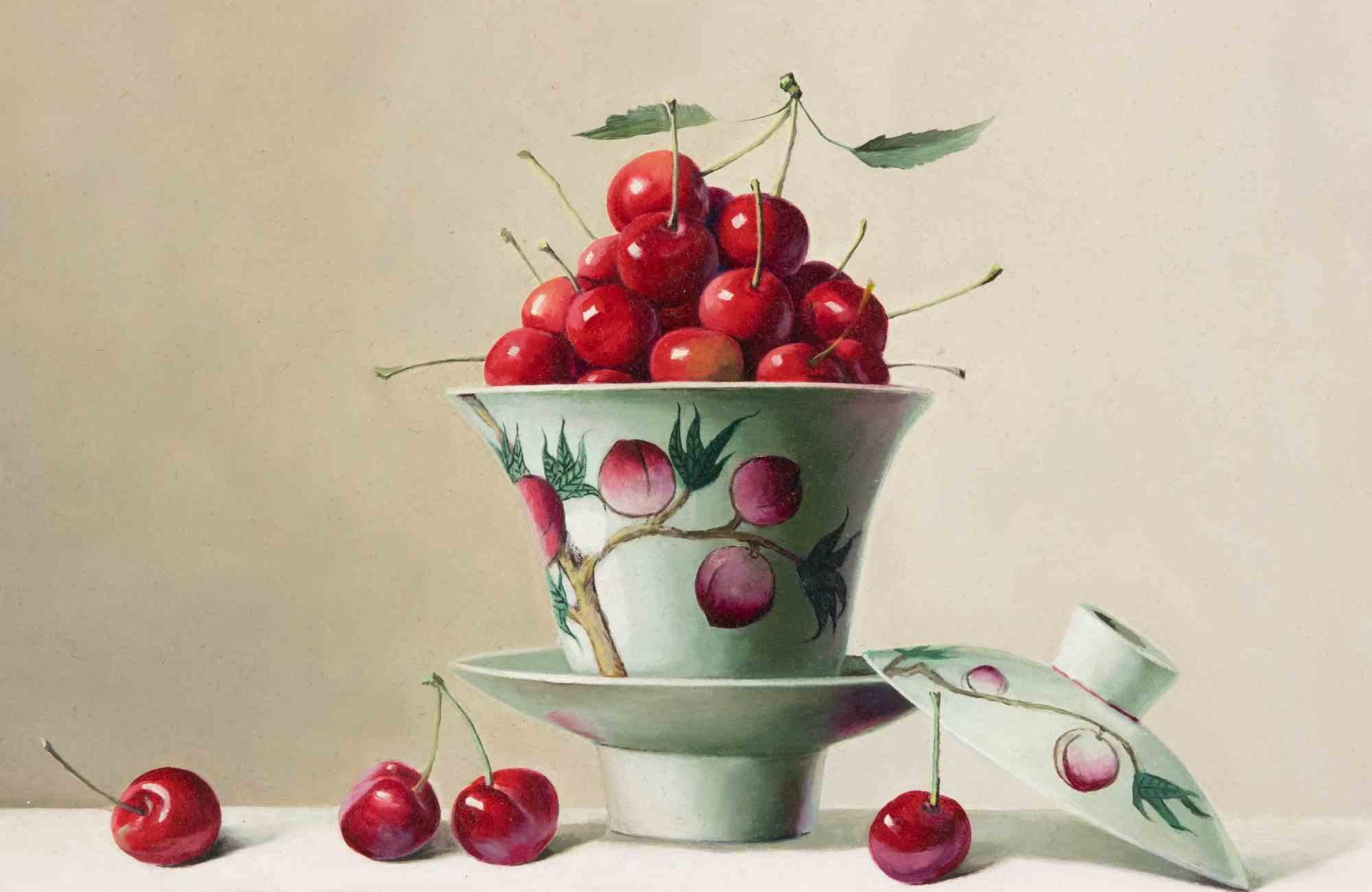 Cherries auf Tisch - Ölgemälde von Zhang Wei Guang - 2007 im Angebot 1