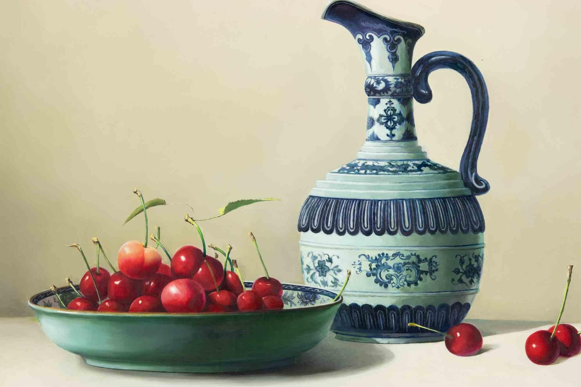 Cherries on the Table -  Oil Painting by Zhang Wei Guang - 2007 For Sale 1