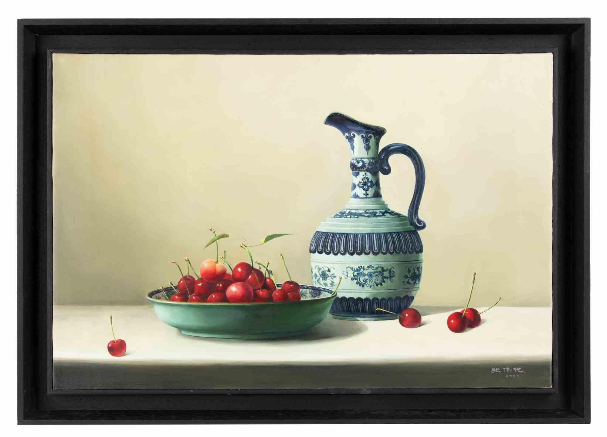 Cherries auf dem Tisch –  Ölgemälde von Zhang Wei Guang - 2007