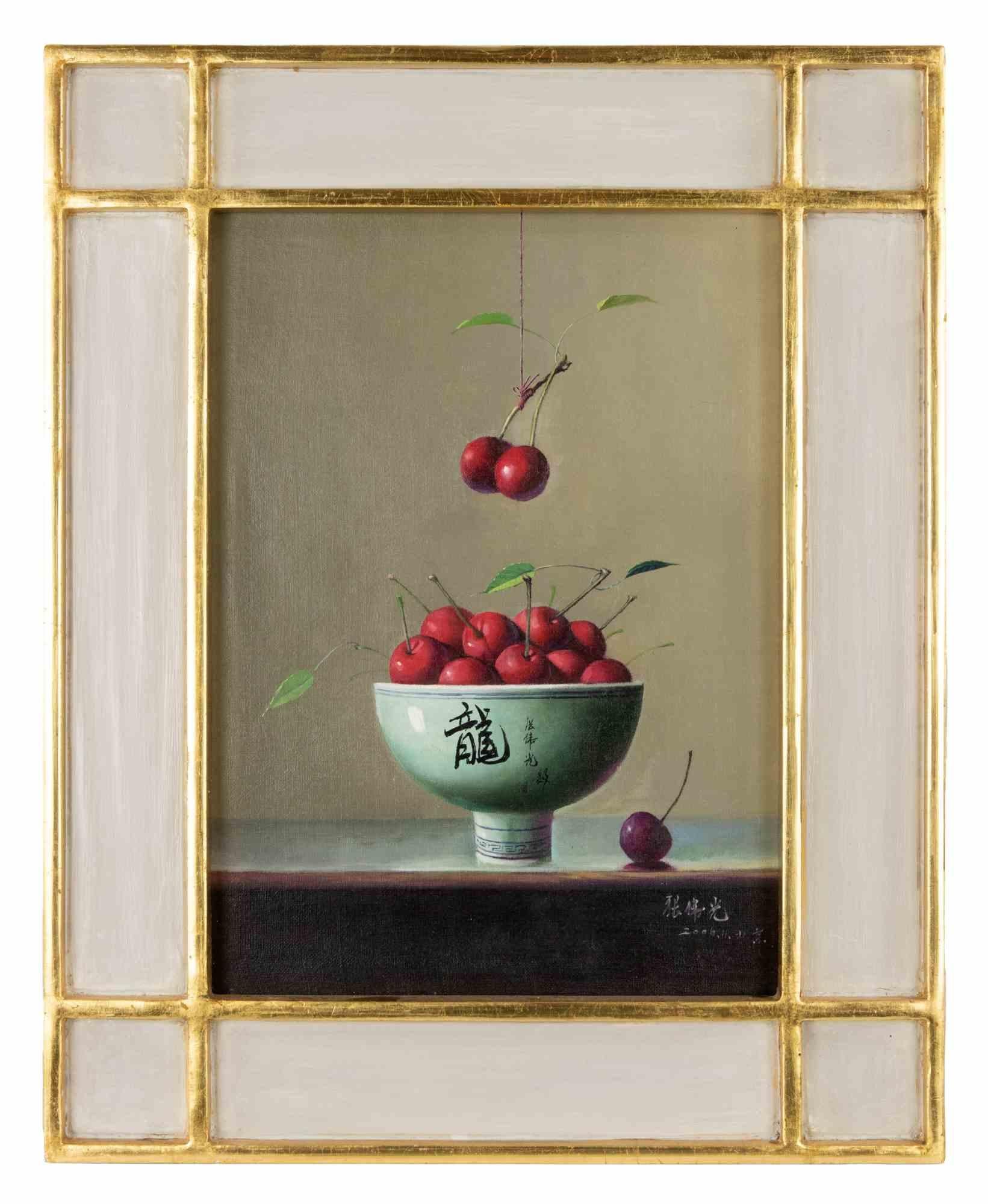 Cherries is an original oil painting realized  by Zhang Wei Guang (Mirror) in 2006.

Includes frame.

Hand signed and dated on the lower right margin.

Good conditions.

Zhang Wei Guang , also called ‘mirror' was born in Helong Jang, China in 1968.