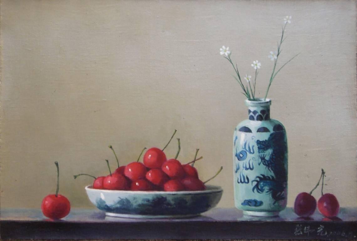 Zhang Wei Guang Figurative Painting - Cherries with Pottery