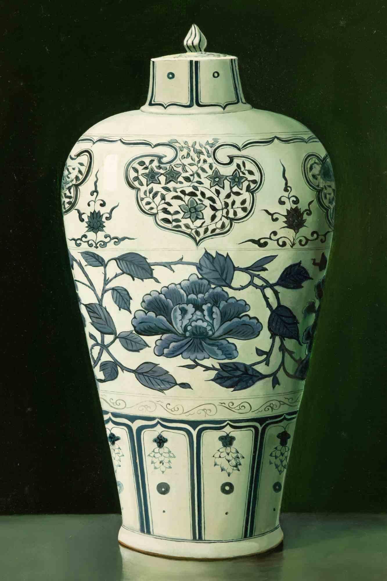 Vase chinois - Peinture à l'huile de Zhang Wei Guang - 2004 en vente 1