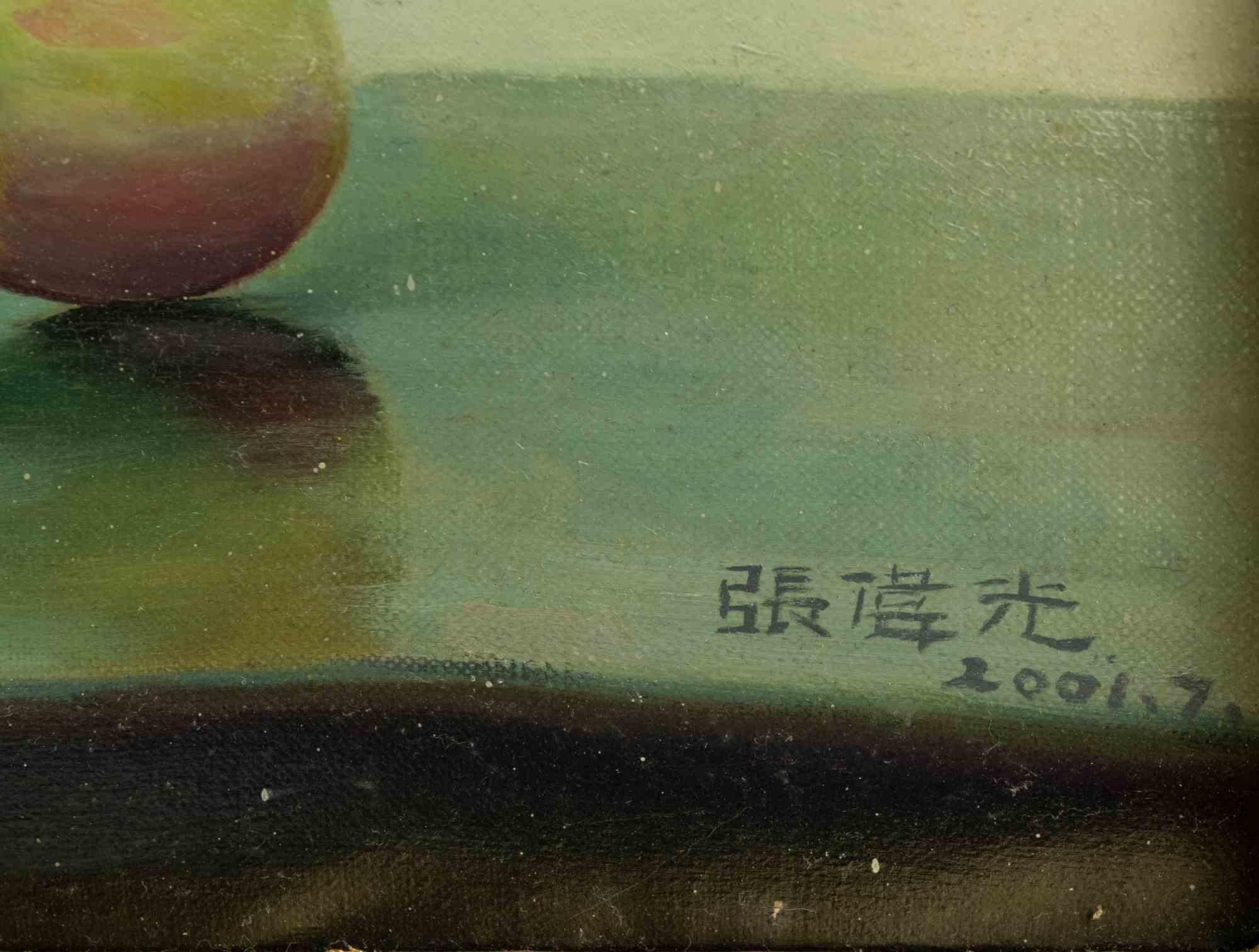 Vase aus Kristallkristall mit Äpfeln – Ölgemälde von Zhang Wei Guang – 2001 im Angebot 3