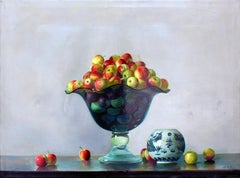 Vase en cristal avec des pommes - Huile sur toile - 2001