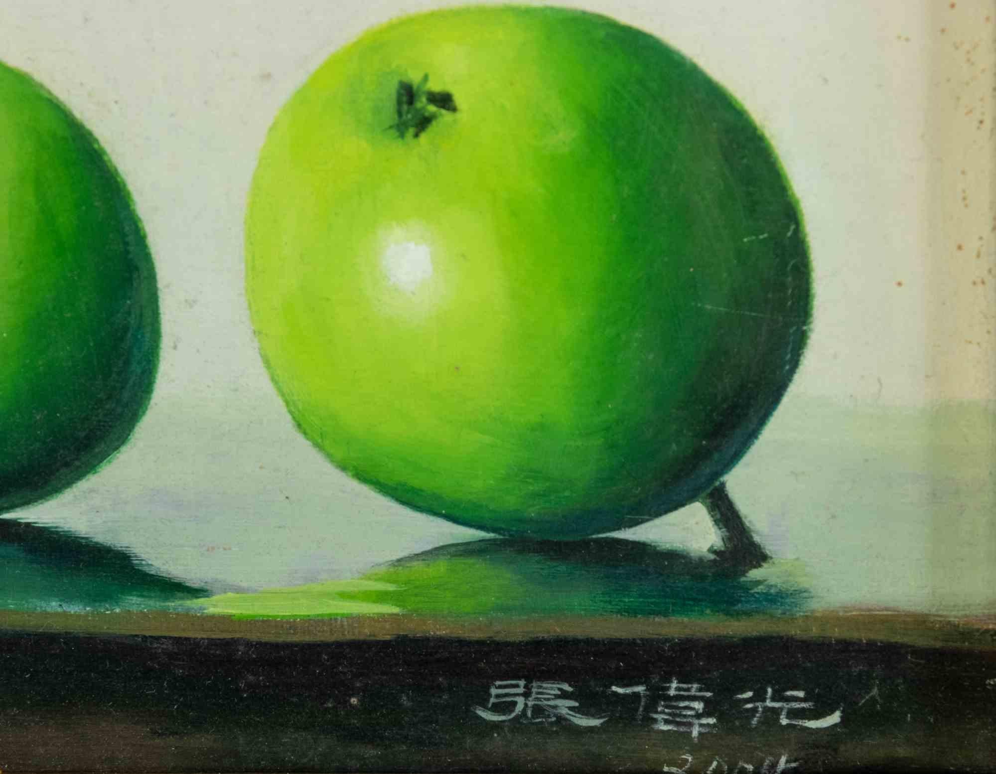 Green Apples is an oil painting on canvas realized in 2006 by Zhang Wei Guang (Mirror).

Includes frame:  83 X 6 X 70  cm

Hand-signed and dated on the lower right corner.

Excellent condition.

Zhang Wei Guang , also called ‘mirror' was born in