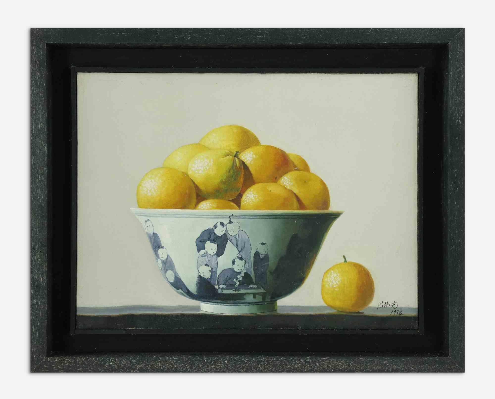 Oranges in einer Schale – Ölgemälde von Zhang Wei Guang – 1998