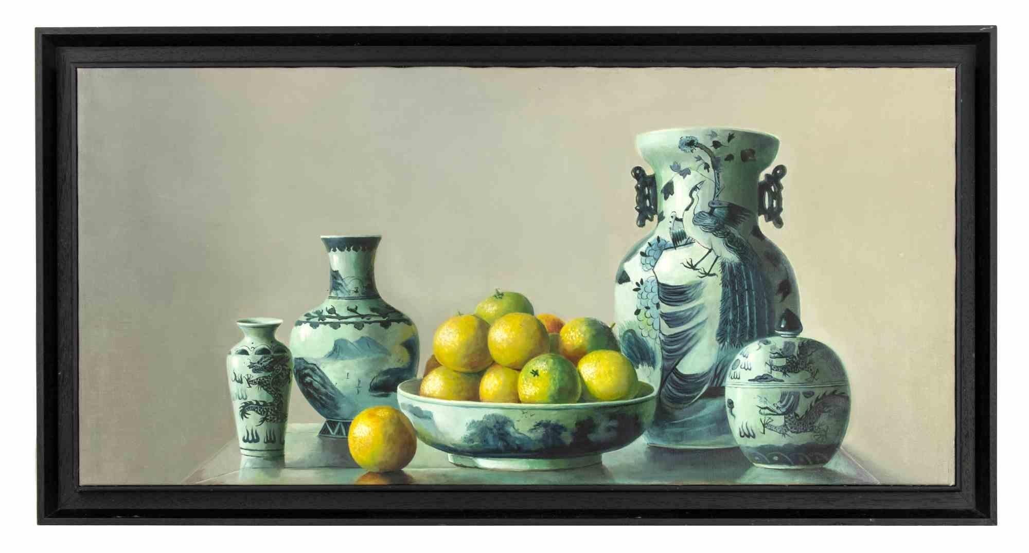 Oranges is an oil on canvas realized by the chinese painter Zhang Wei Guang (Mirror) in 2000s.

Includes frame: 51 x 97.5 cm

Zhang Wei Guang, also called ‘mirror' was born in Helong Jang, China in 1968. He studied at the Haierbin Teacher University