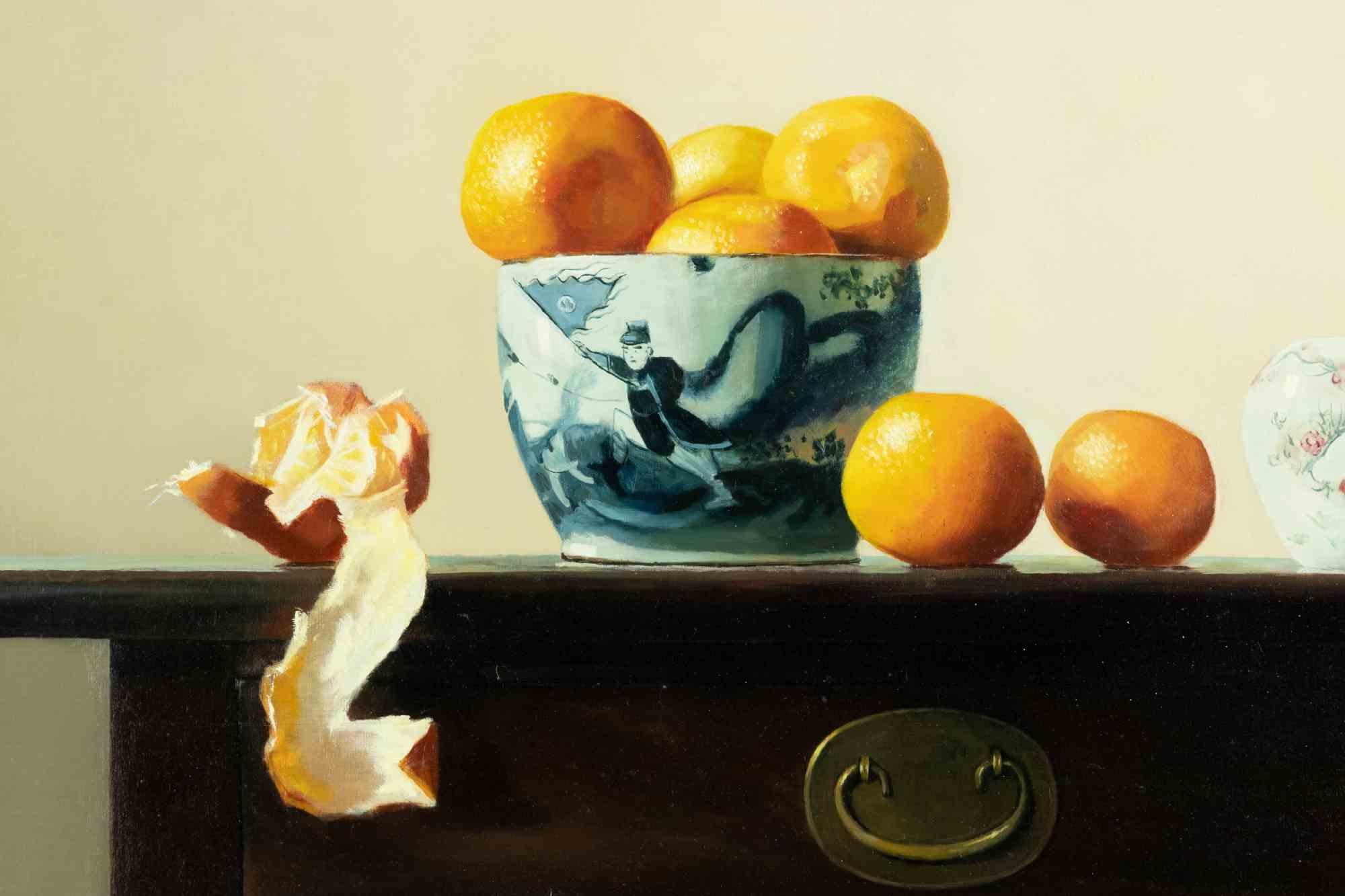 Oranges on Table -  Oil Painting by Zhang Wei Guang - 2000s For Sale 3