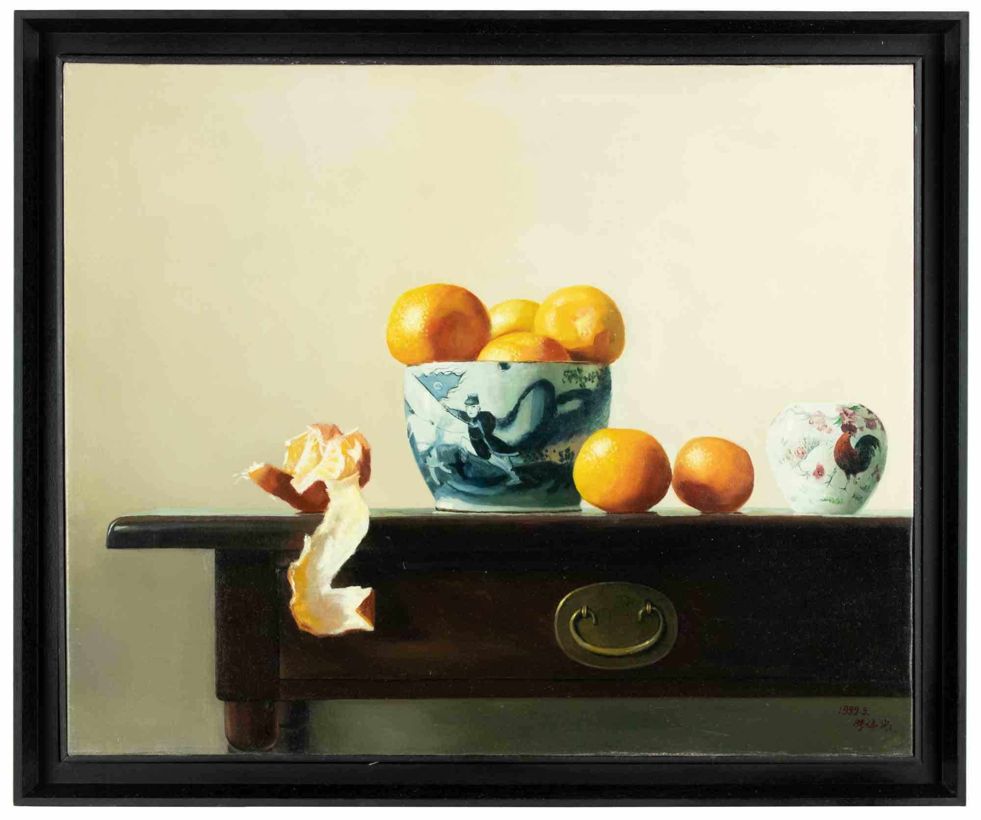 Orangen auf dem Tisch -  Ölgemälde von Zhang Wei Guang – 2000er-Jahre