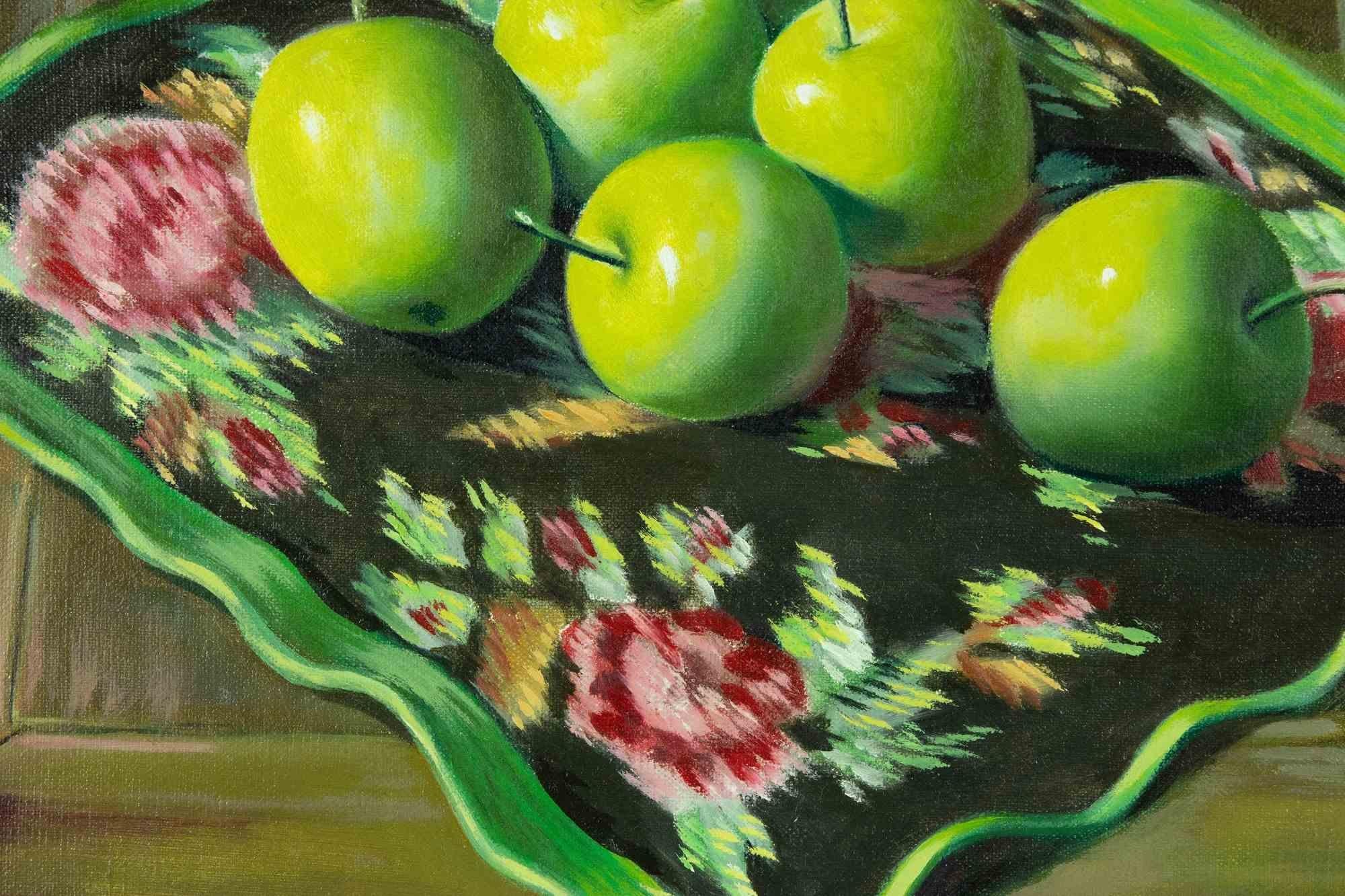 Six Green Apples is an original artwork realized in 2006 by Zhang Wei Guang (Mirror).

Beautiful oil painting on canvas. 

Hand signed on the lower margin.

Includes frame.

Hand-written notes on the back

Zhang Wei Guang , also called ‘mirror' was