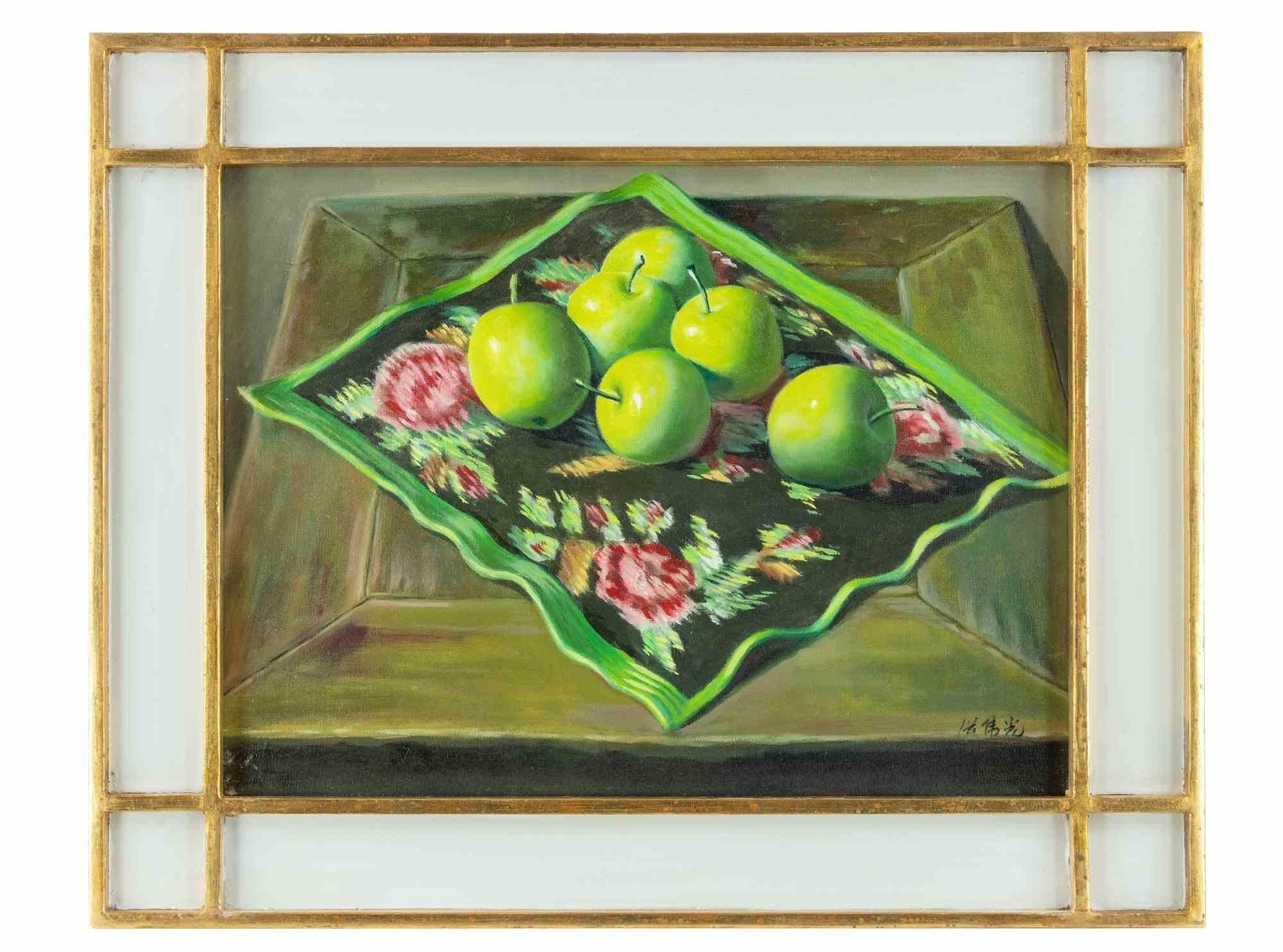 Six pommes vertes est une œuvre d'art originale réalisée en 2006 par Zhang Wei Guang (Miroir).

Belle peinture à l'huile sur toile. 

Signé à la main dans la marge inférieure.

Inclut le cadre.

Notes manuscrites au dos

Zhang Wei Guang, également