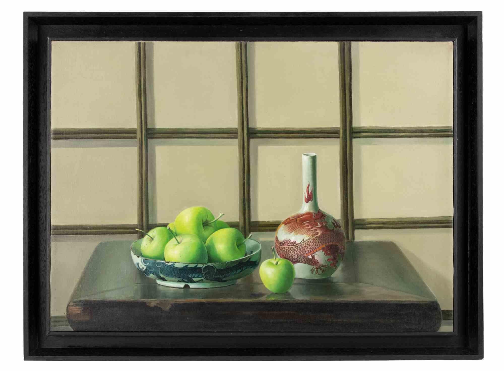 Still Life is an original oil painting realized  by Zhang Wei Guang (Mirror) in 2000s.

Includes frame.

Signature and various signs in Chinese calligraphy on the back.

Good conditions.

Zhang Wei Guang, also called ‘mirror' was born in Helong