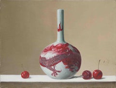 Vase and Cherries - Original Oil on Canvas by Zhang Wei Guang - 2000 ca.