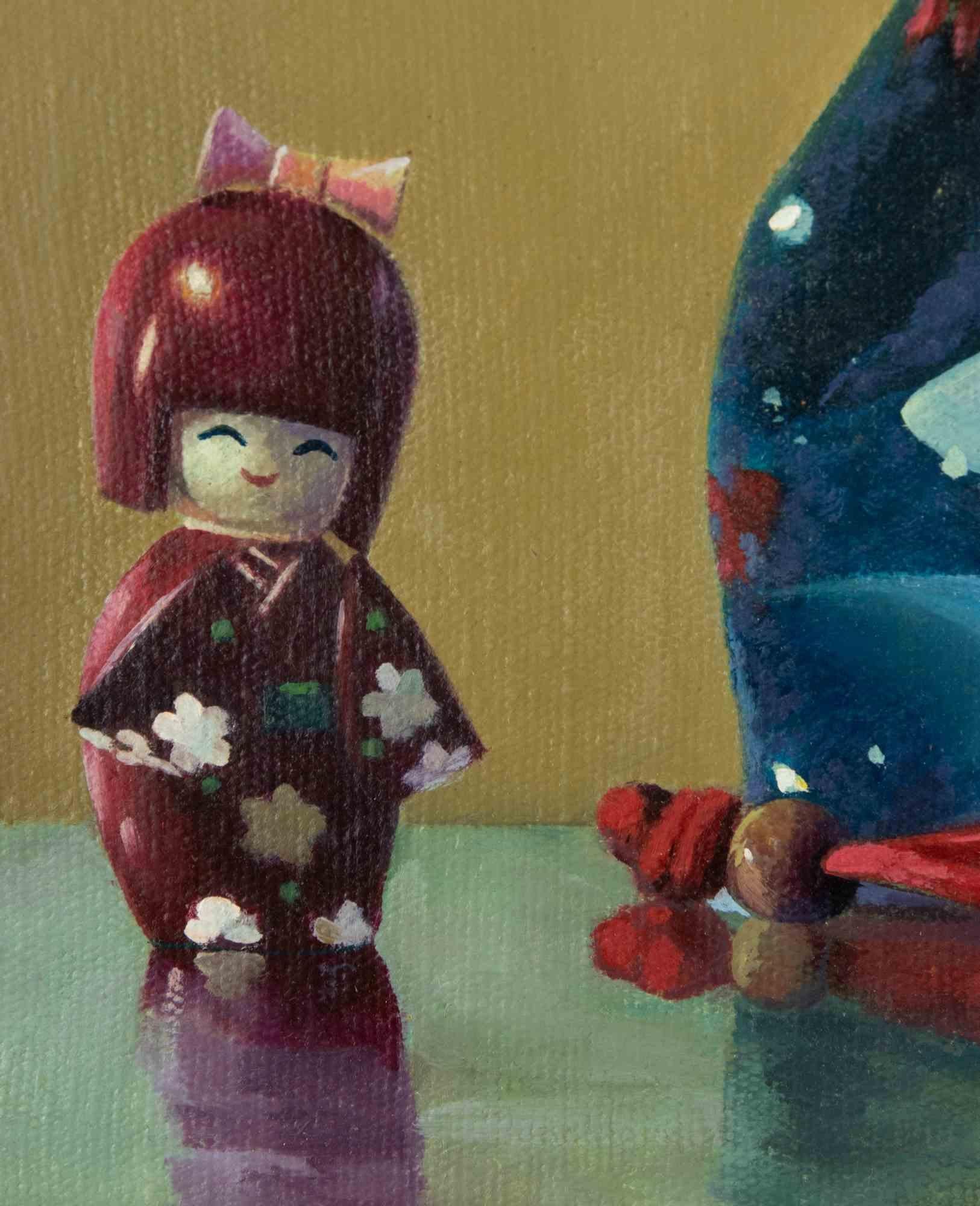 Vase und Puppe  lgemlde von Zhang Wei Guang  2010er Jahre im Angebot 3