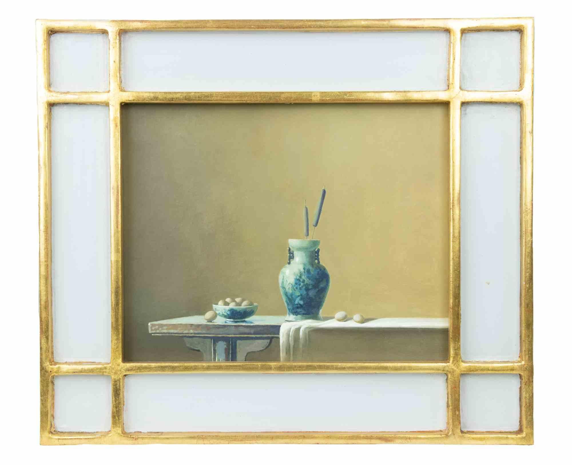 Vase et œufs - Peinture à l'huile de Zhang Wei Guang - Années 2000 en vente 1