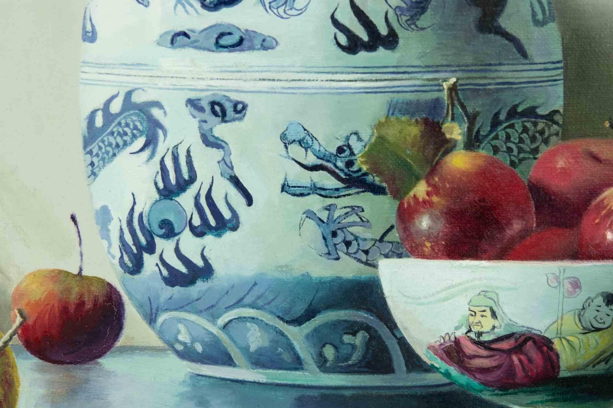 Vasen und Früchte – Ölgemälde von Zhang Wei Guang – 2006 im Angebot 3