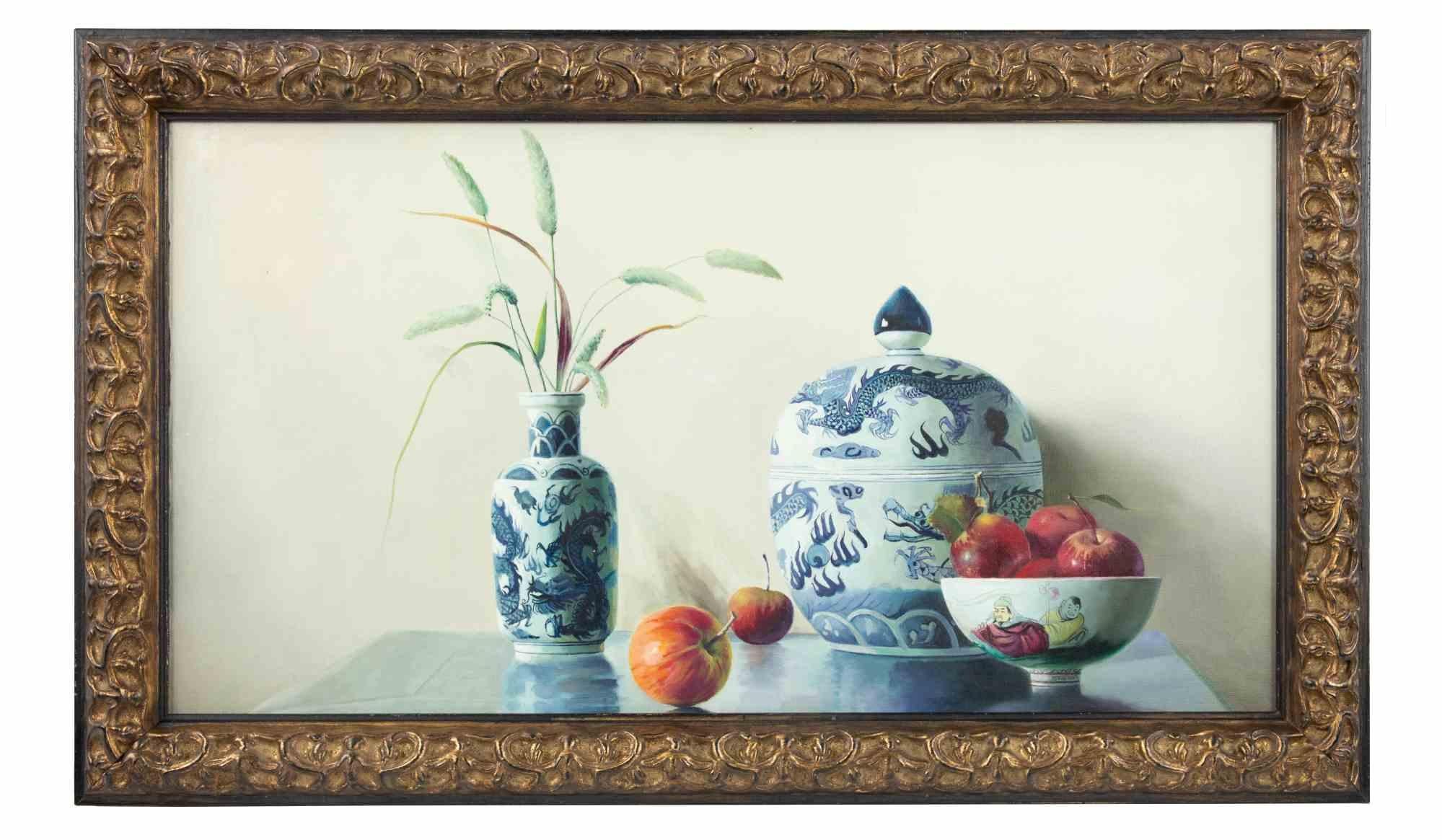 Vases and fruits is an original oil painting realized in 2006 by Zhang Wei Guang (Mirror).

Beautiful oil painting on canvas. 

Includes frame.

Hand-signed and dated on the back

Zhang Wei Guang , also called ‘mirror' was born in Helong Jang, China