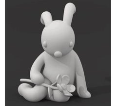 A Little Shy White Color Rabbit with Flower Fiberglass Out Door Life Size