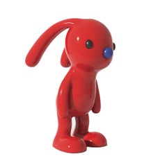 Cute Standing Red Rabbit Fiberglass Sculpture Out Door by Zhang Zhanzhan